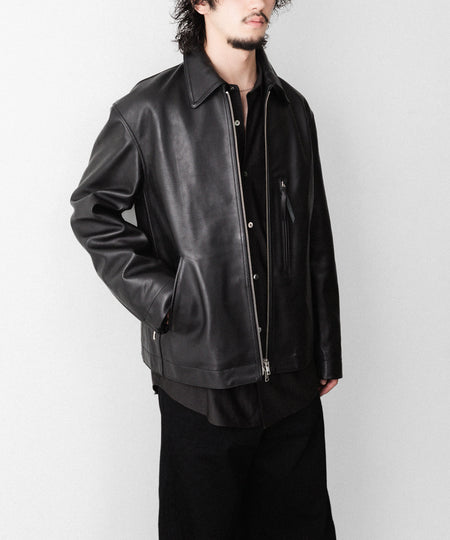 【ANTHEM A】BUFFALO CARF MINIMAL RIDING JACKET - BLACK