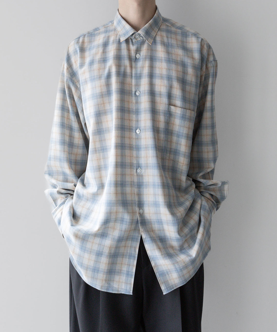 【INTÉRIM】インテリムのSUPIMA WOOL CHECK REGULAR COLLAR SHIRTS - BLUE 公式通販サイトsession福岡セレクトショップ