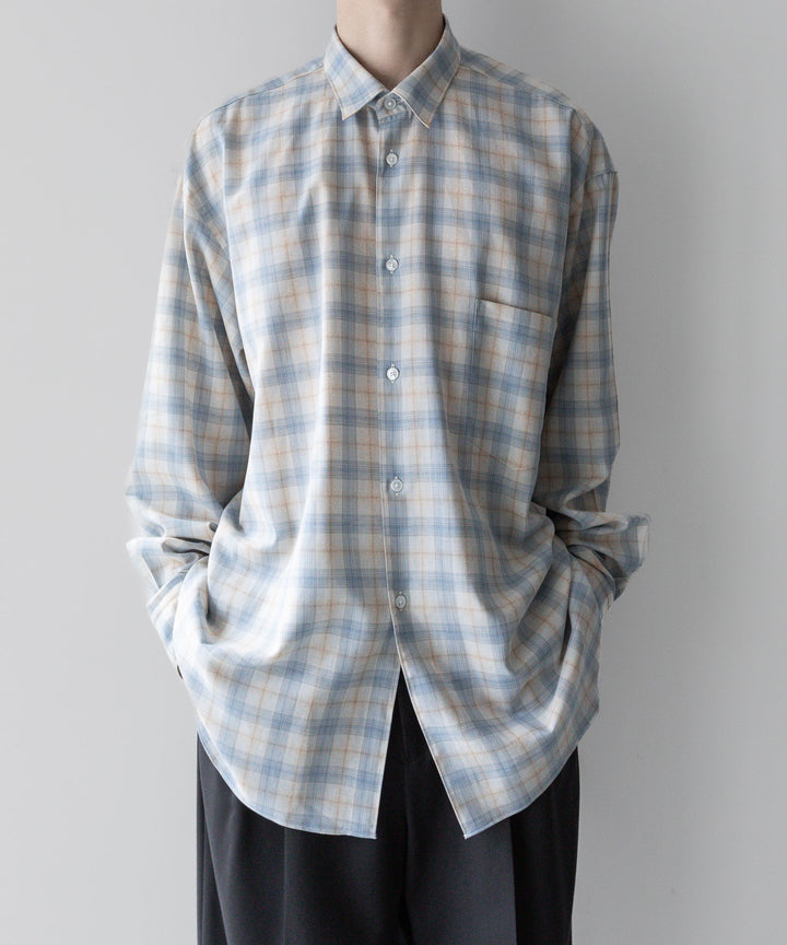 【INTÉRIM】インテリムのSUPIMA WOOL CHECK REGULAR COLLAR SHIRTS - BLUE 公式通販サイトsession福岡セレクトショップ