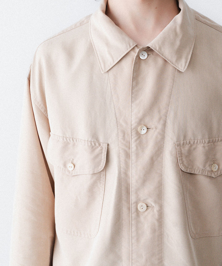 【ANTHEM A】POWDERY FADE POPLIN OPEN COLLAR SHIRT - FOG BEIGE