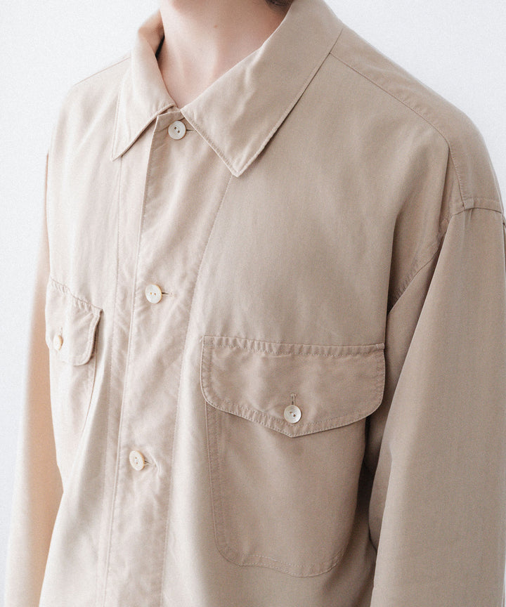 【ANTHEM A】POWDERY FADE POPLIN OPEN COLLAR SHIRT - FOG BEIGE