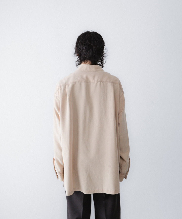 【ANTHEM A】POWDERY FADE POPLIN OPEN COLLAR SHIRT - FOG BEIGE