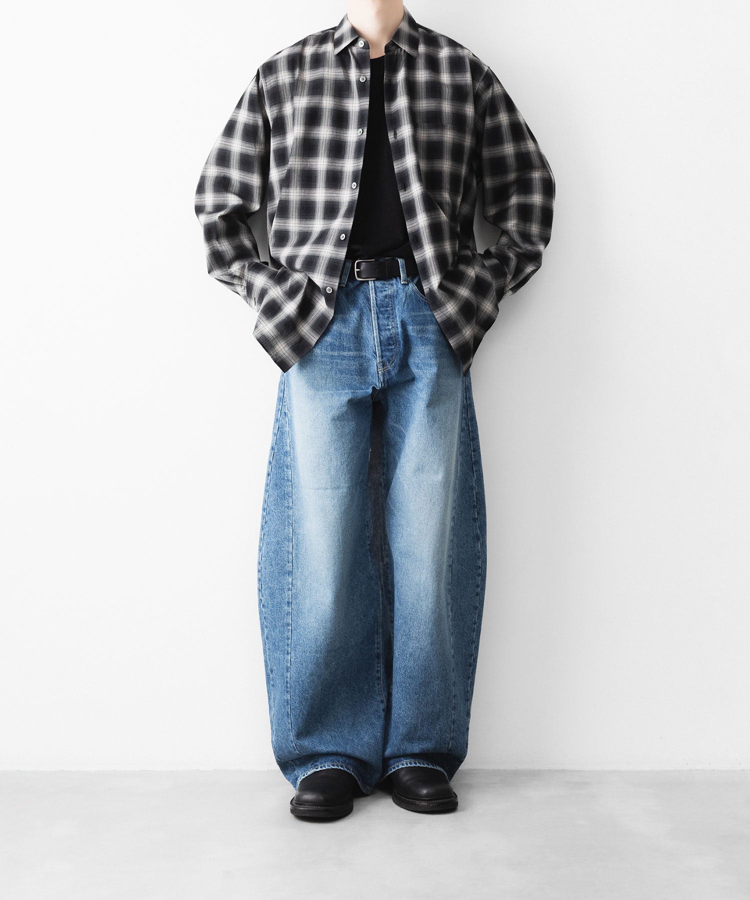 ssstein / シュタイン】COTTON VISCOSE OVERSIZED LS SHIRT - BLACK