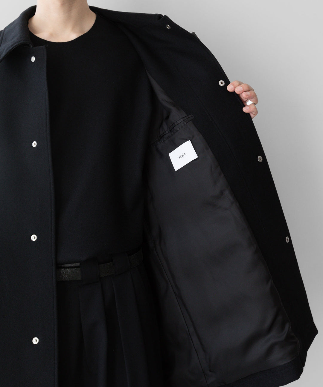 stein(シュタイン)の23AWコレクションLEATHER FLY FRONT LONG JACKETのBLACK 公式通販サイトsession福岡セレクトショップ