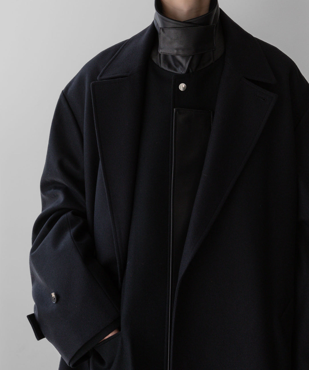 stein(シュタイン)の23AWコレクションLEATHER FLY FRONT LONG JACKETのBLACK 公式通販サイトsession福岡セレクトショップ