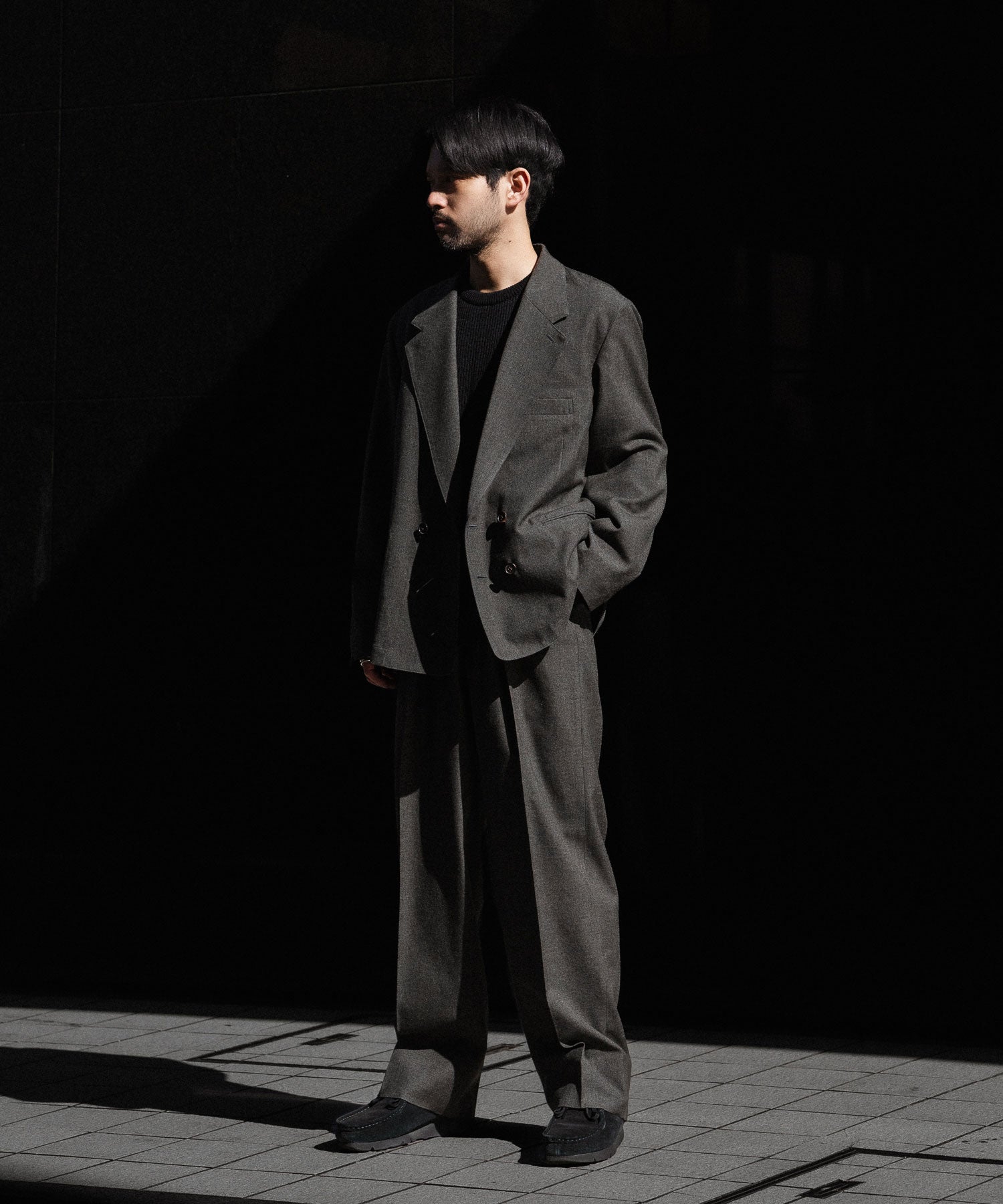 INTÉRIM - インテリムのMILITARY WOOL SERGE 1-TUCK FRENCH ARMY WIDE TAPERED TROUSERのDUST GRAY公式通販サイトsession福岡セレクトショップ