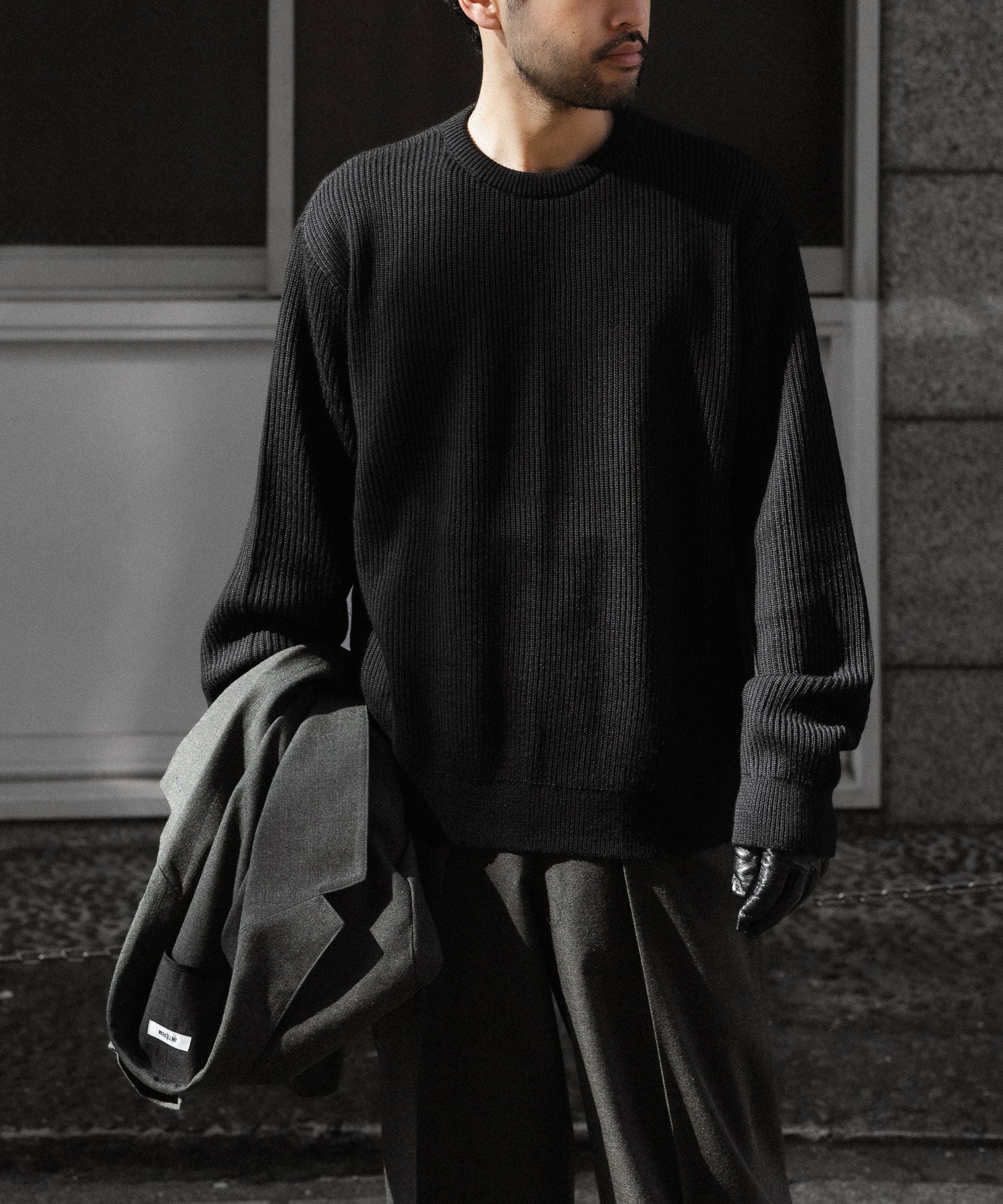 INTÉRIM - インテリムのWOOL SILK CASHMERE DEAD STOCK YARN DOUBLE RIB CREW SWEATERのBLACK公式通販サイトsession福岡セレクトショップ