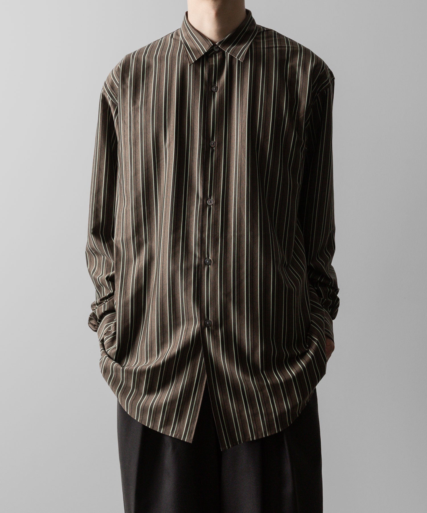 KANEMASA PHIL. カネマサフィルの46G MODEST STRIPE SHIRT - CHARCOAL BEIGEの公式通販サイトsession福岡セレクトショップ