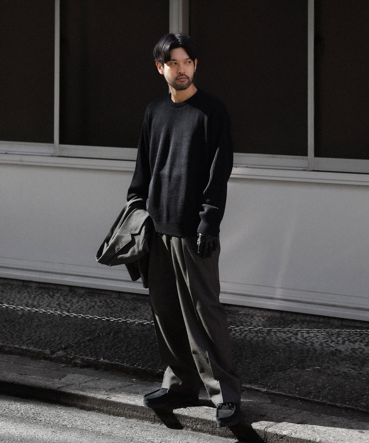INTÉRIM - インテリムのWOOL SILK CASHMERE DEAD STOCK YARN DOUBLE RIB CREW SWEATERのBLACK公式通販サイトsession福岡セレクトショップ