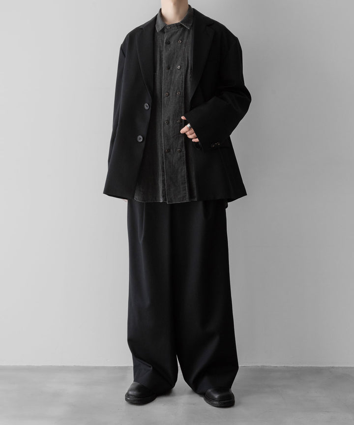 【ssstein】OVERSIZED SINGLE BREASTED JACKET (2/72 WOOL GABARDINE)- BLACK