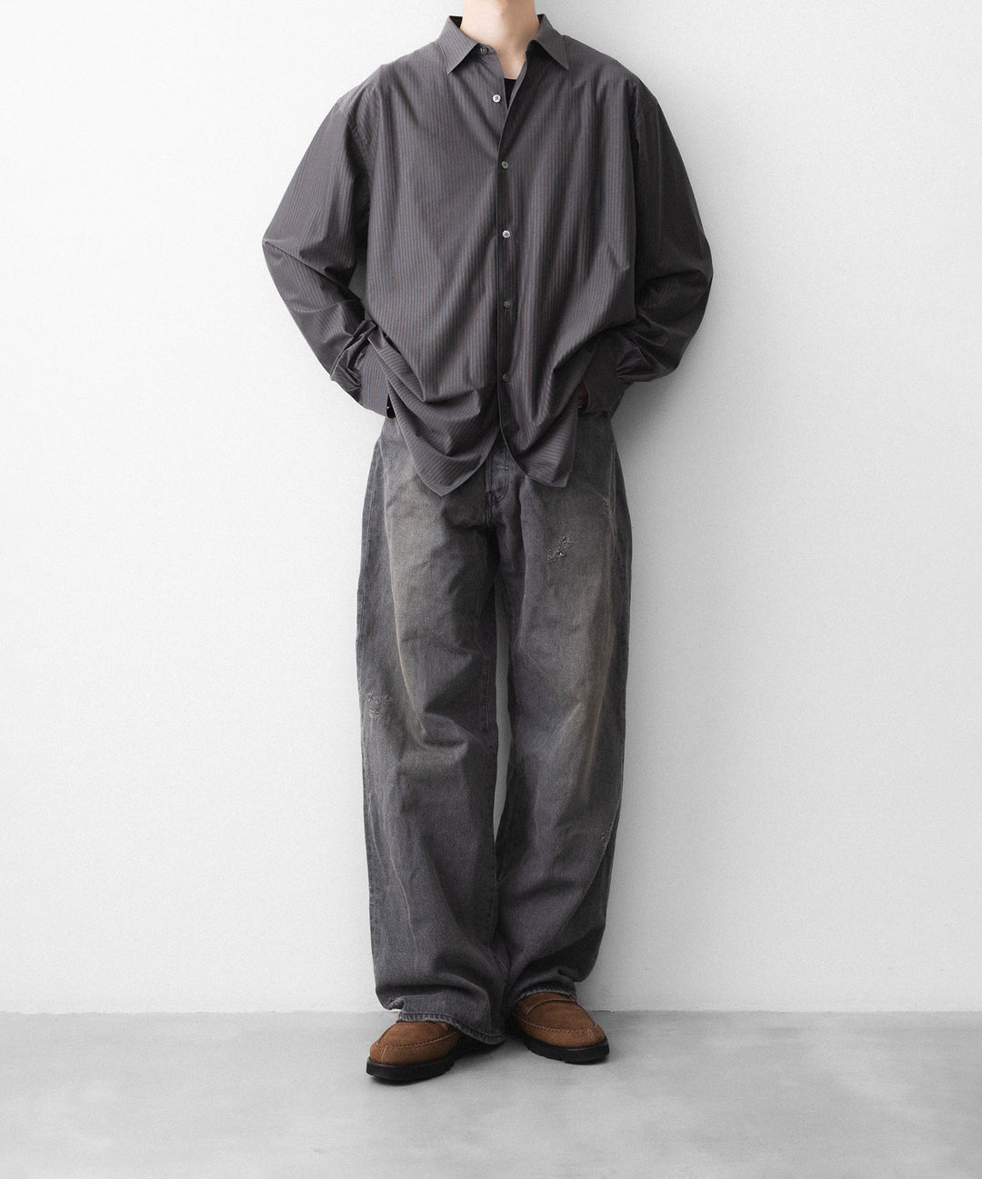 KANEMASA PHIL. カネマサフィルの46G STRIPE MODEST SHIRTのCHARCOAL BROWN 公式通販サイトsession福岡セレクトショップ