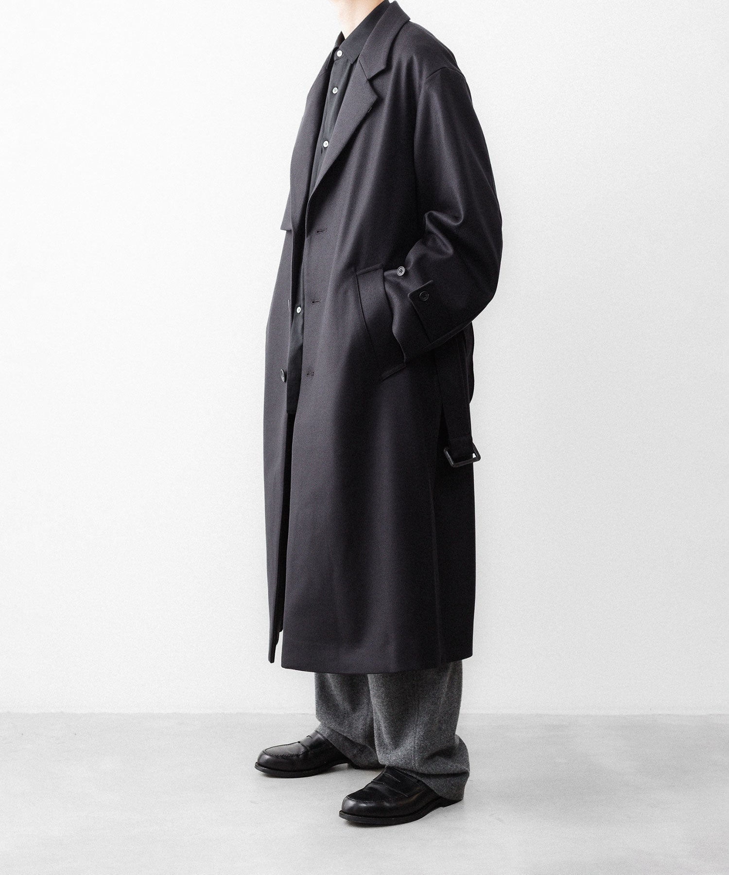 ssstein / シュタイン】WOOL MELTON LAY CHESTER COAT - DARK CHARCOAL