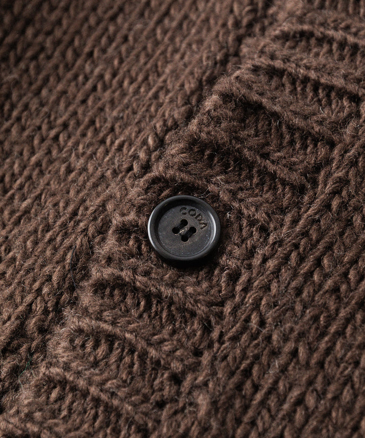 【CODA】DARK BROWN 90S’ ROUND NECK THRASHED CARDIGAN - BROWN