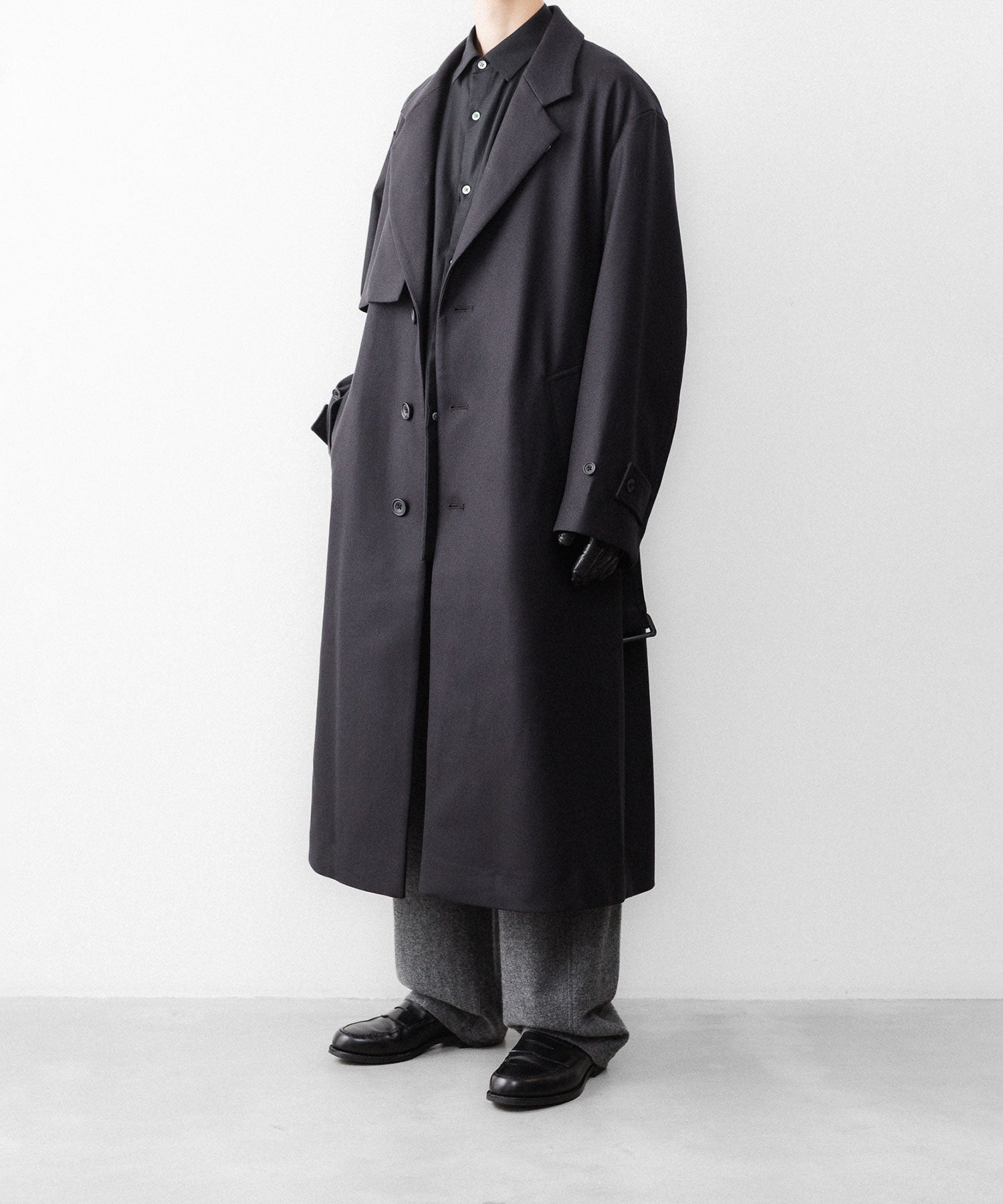 ssstein / シュタイン】WOOL MELTON LAY CHESTER COAT - DARK CHARCOAL