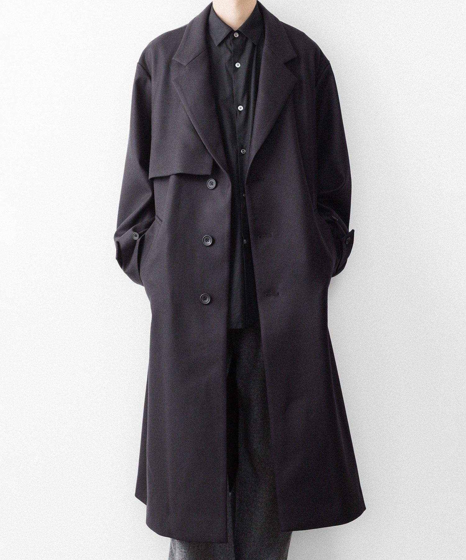 ssstein / シュタイン】WOOL MELTON LAY CHESTER COAT - DARK CHARCOAL