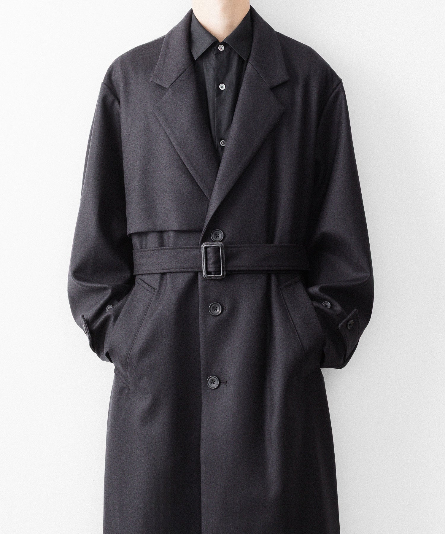 ssstein / シュタイン】WOOL MELTON LAY CHESTER COAT - DARK CHARCOAL