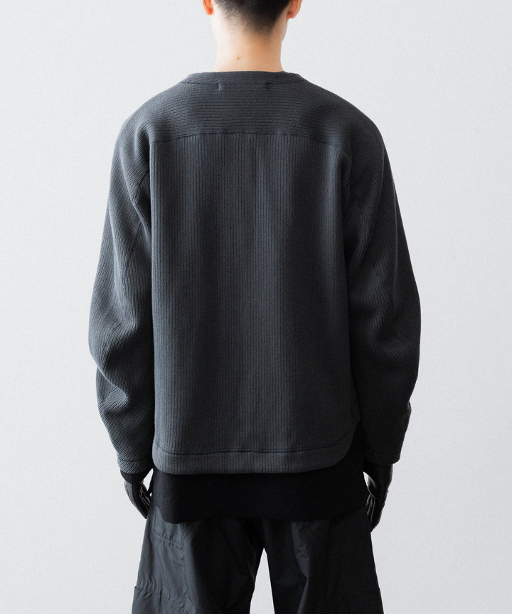 【OPPOSE DUALITY】NO COLLAR RIB ZIP TOP - BLACK