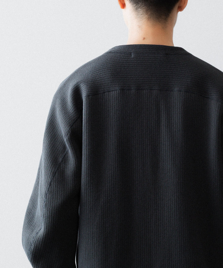 【OPPOSE DUALITY】NO COLLAR RIB ZIP TOP - BLACK