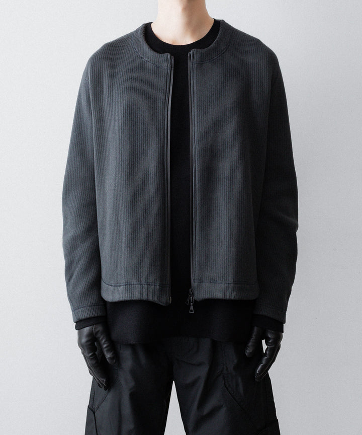 【OPPOSE DUALITY】NO COLLAR RIB ZIP TOP - BLACK