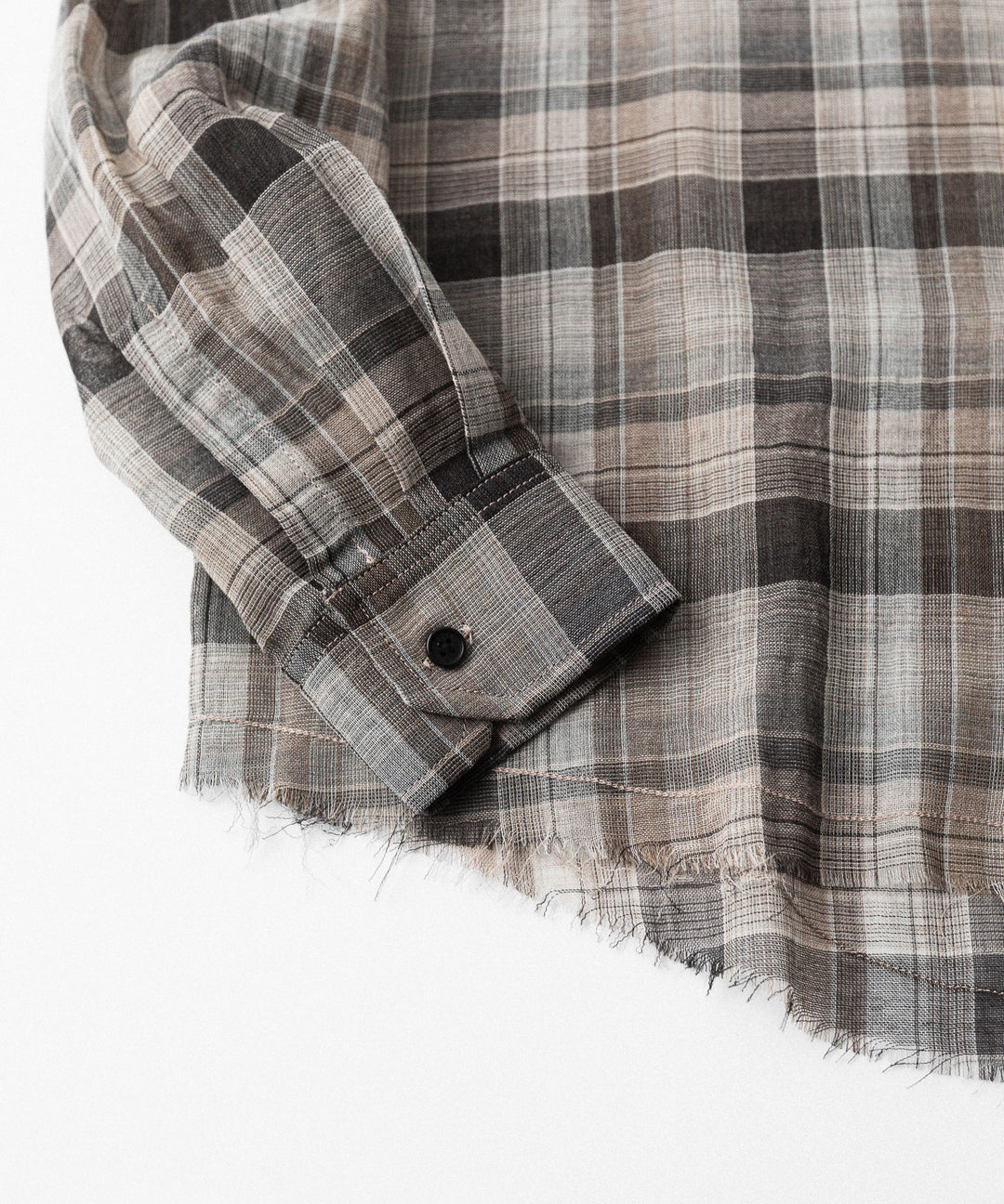 【CODA】BROWN CHECKED WOOL RAW EDGES REWIND SHIRT - BROWN CHECKED
