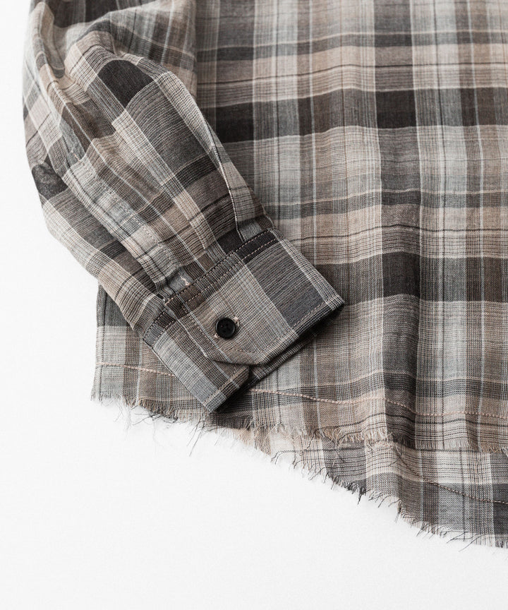 【CODA】BROWN CHECKED WOOL RAW EDGES REWIND SHIRT - BROWN CHECKED