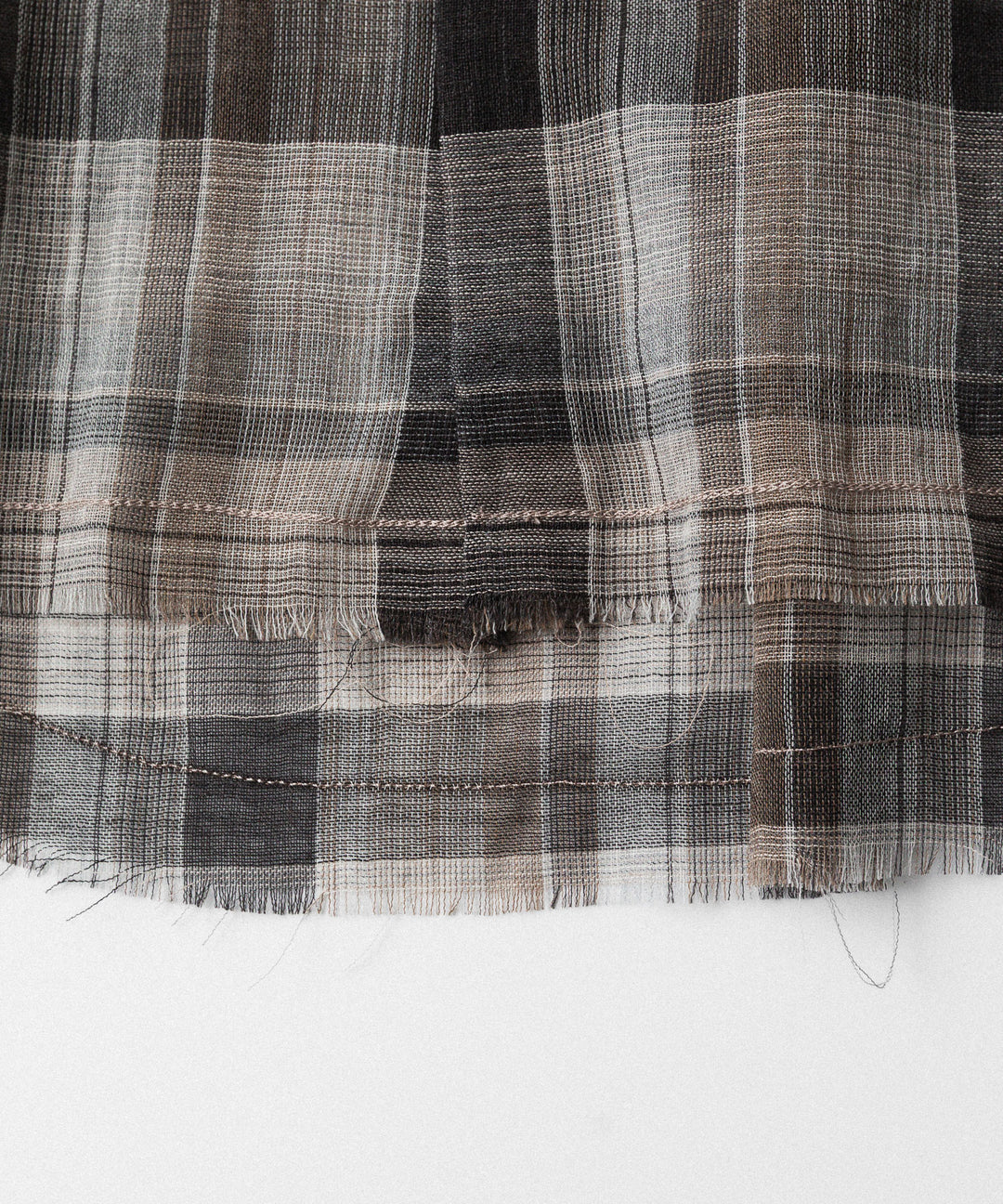 【CODA】BROWN CHECKED WOOL RAW EDGES REWIND SHIRT - BROWN CHECKED