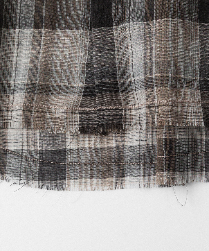 【CODA】BROWN CHECKED WOOL RAW EDGES REWIND SHIRT - BROWN CHECKED