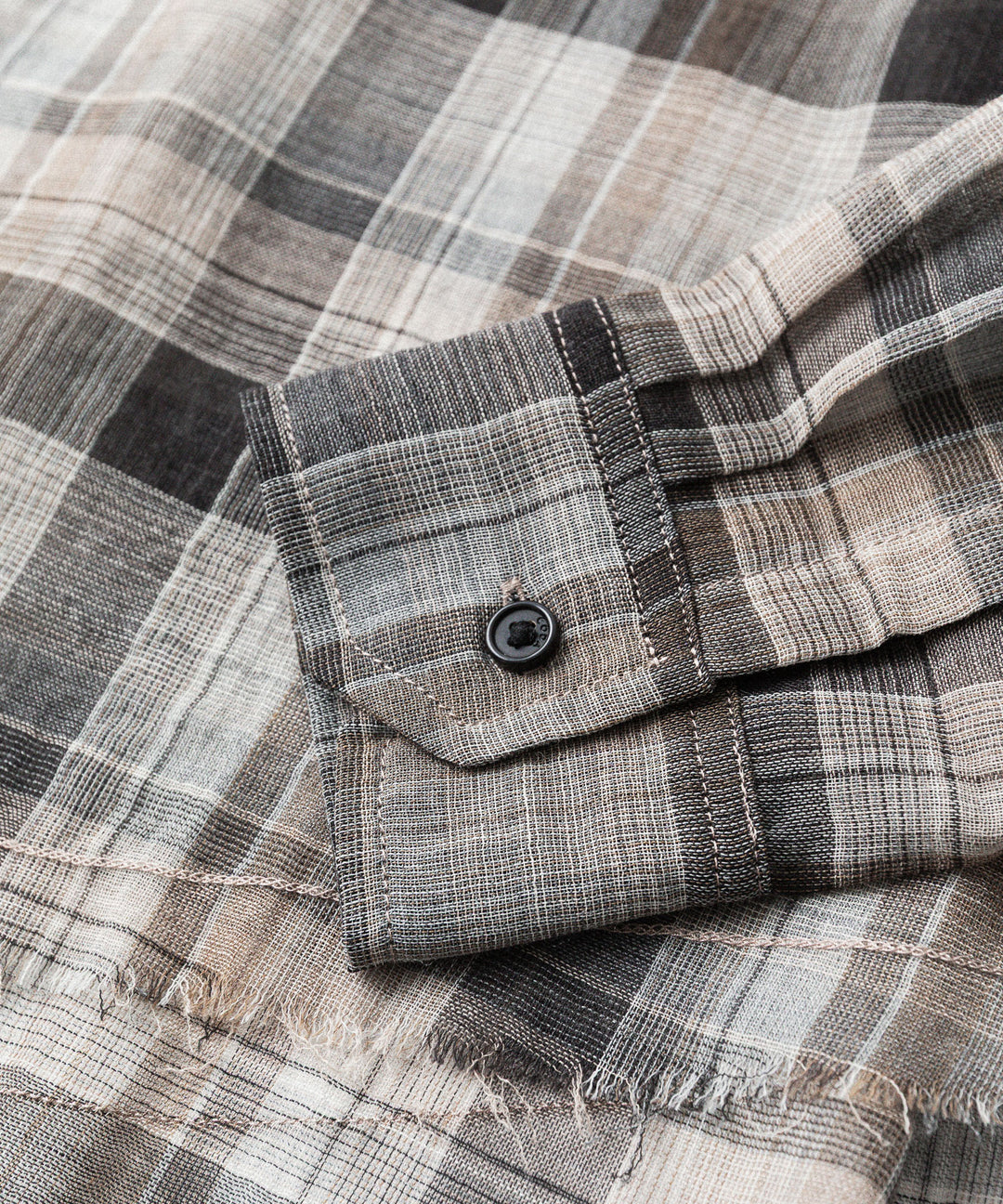 【CODA】BROWN CHECKED WOOL RAW EDGES REWIND SHIRT - BROWN CHECKED