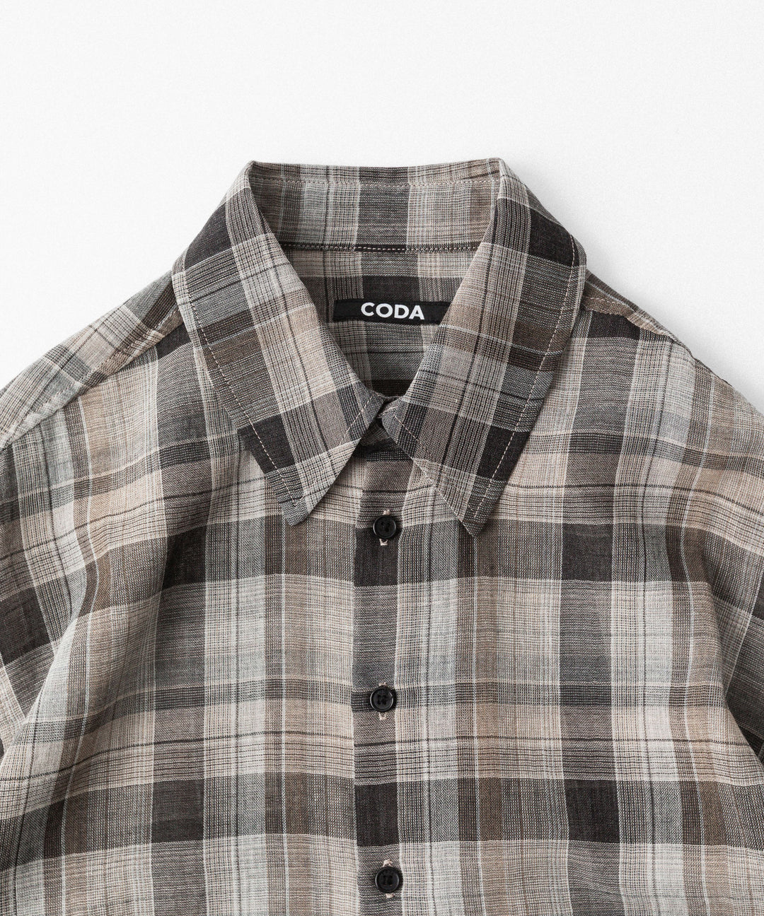 【CODA】BROWN CHECKED WOOL RAW EDGES REWIND SHIRT - BROWN CHECKED