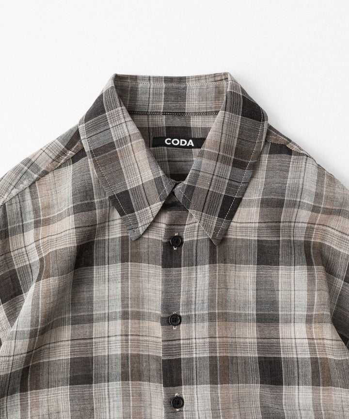 【CODA】BROWN CHECKED WOOL RAW EDGES REWIND SHIRT - BROWN CHECKED