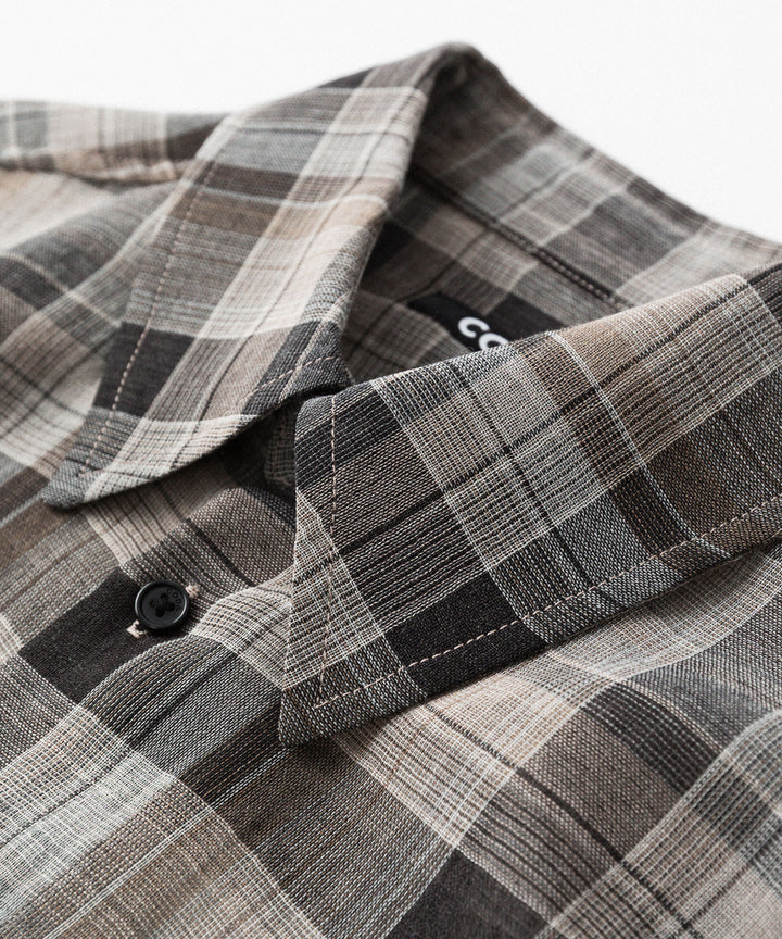 【CODA】BROWN CHECKED WOOL RAW EDGES REWIND SHIRT - BROWN CHECKED