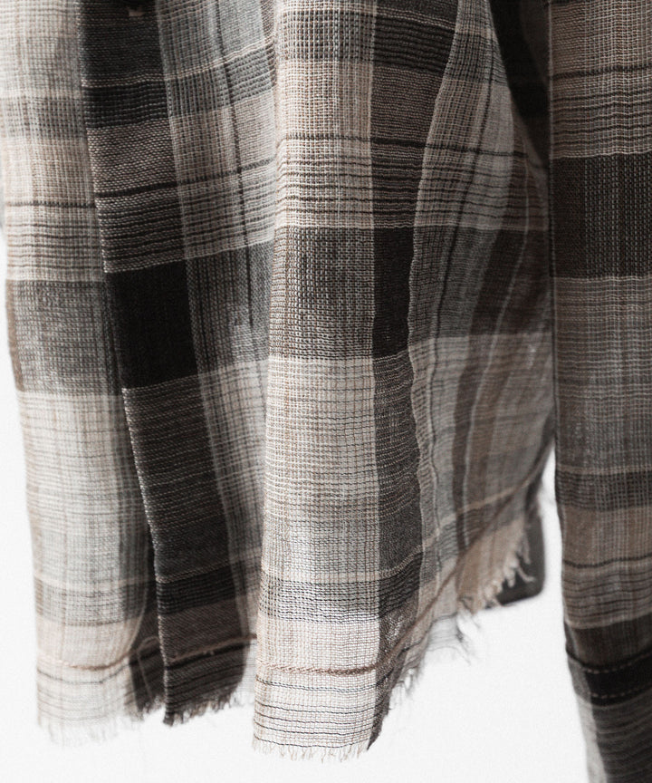 【CODA】BROWN CHECKED WOOL RAW EDGES REWIND SHIRT - BROWN CHECKED