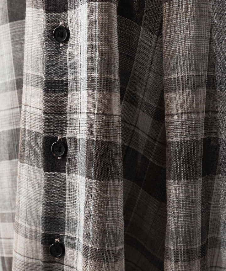 【CODA】BROWN CHECKED WOOL RAW EDGES REWIND SHIRT - BROWN CHECKED