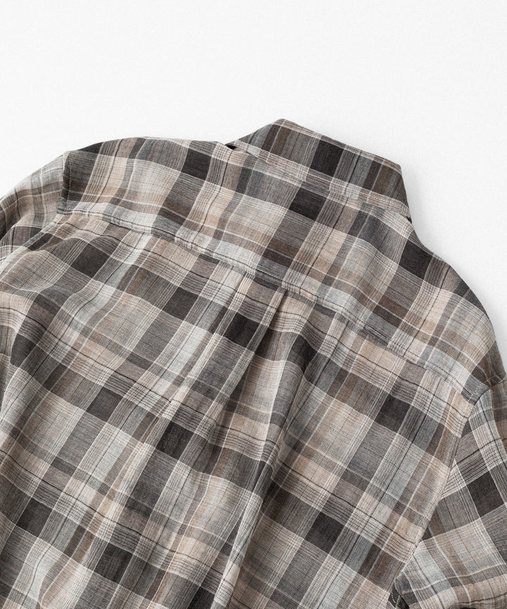 【CODA】BROWN CHECKED WOOL RAW EDGES REWIND SHIRT - BROWN CHECKED