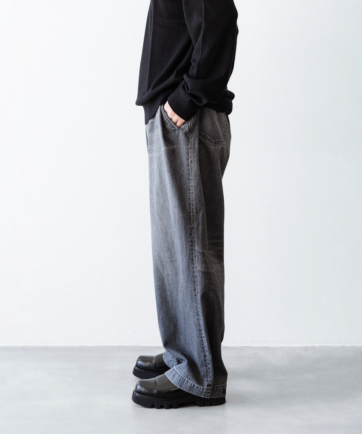 ANTHEM A アンセムエーのWASHED DENIM NO-BRAINER PANTSのBLACK 公式通販サイトsession福岡セレクトショップ