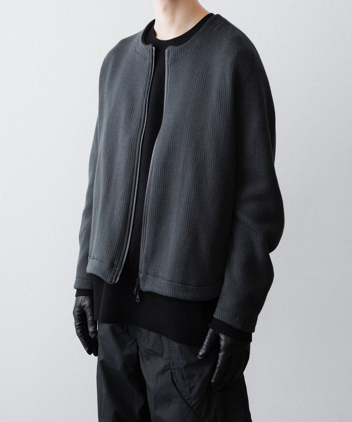 【OPPOSE DUALITY】NO COLLAR RIB ZIP TOP - BLACK