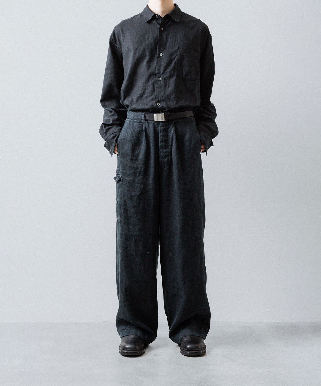 ssstein(シュタイン)のHEAVY LINEN HERRINGBONE WIDE EASY TROUSERS - BLACKの公式通販サイトsession福岡セレクトショップ