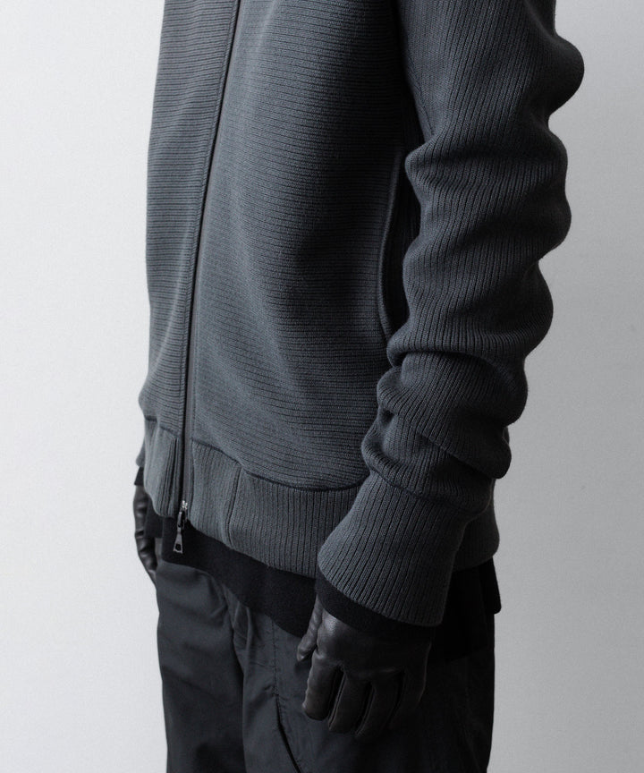 【OPPOSE DUALITY】NO COLLAR RIB ZIP TOP - BLACK