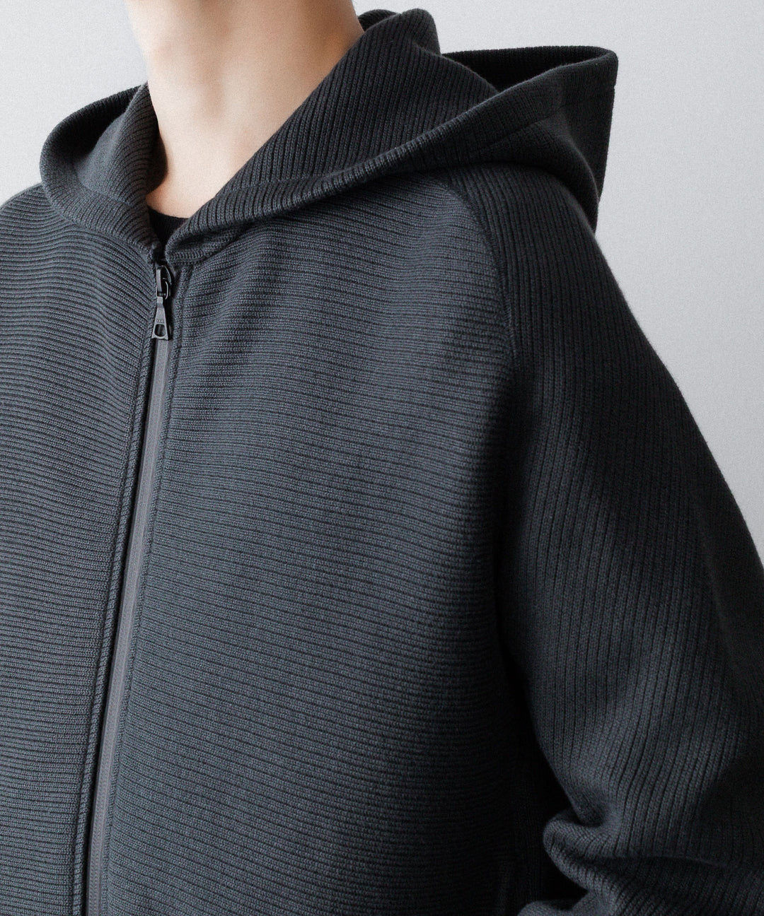 【OPPOSE DUALITY】ZIP UP RIB HOODIE - BLACK