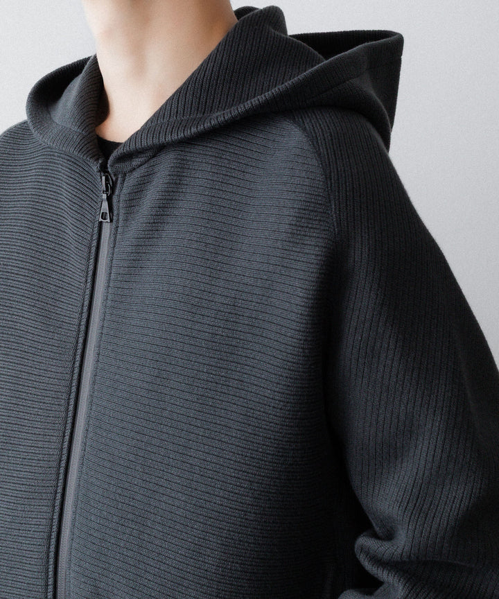 【OPPOSE DUALITY】ZIP UP RIB HOODIE - BLACK