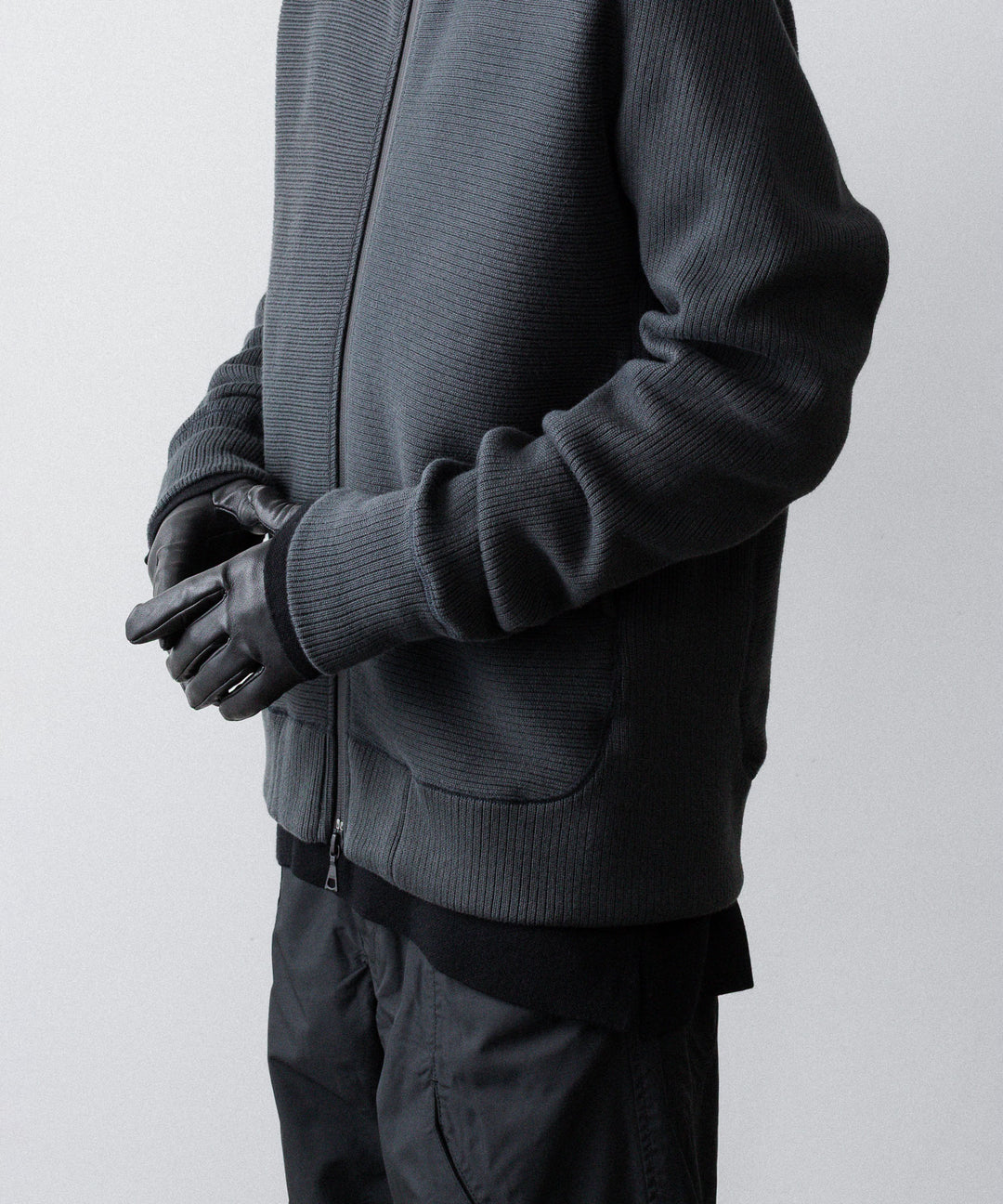 【OPPOSE DUALITY】ZIP UP RIB HOODIE - BLACK
