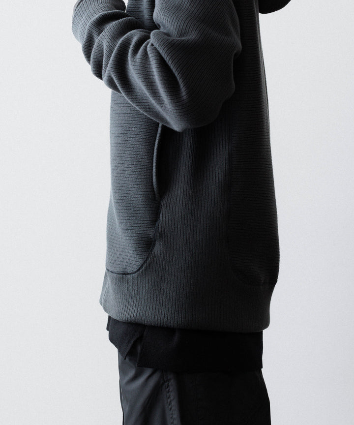 【OPPOSE DUALITY】ZIP UP RIB HOODIE - BLACK