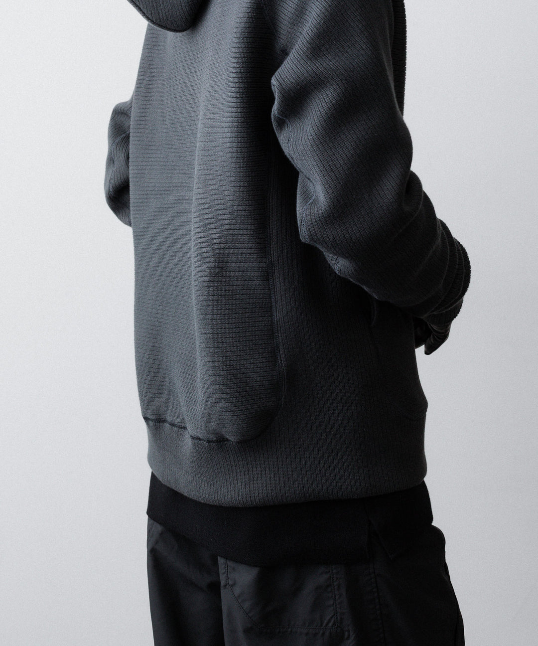 【OPPOSE DUALITY】ZIP UP RIB HOODIE - BLACK