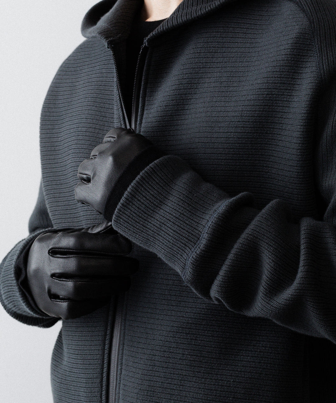 【OPPOSE DUALITY】ZIP UP RIB HOODIE - BLACK