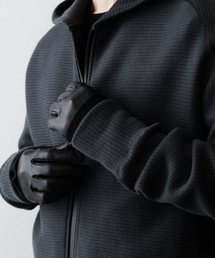 【OPPOSE DUALITY】ZIP UP RIB HOODIE - BLACK