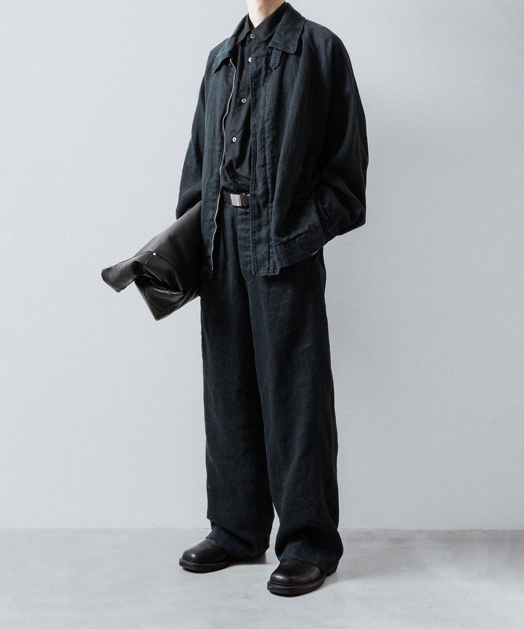 ssstein(シュタイン)のHEAVY LINEN HERRINGBONE WIDE EASY TROUSERS - BLACKの公式通販サイトsession福岡セレクトショップ