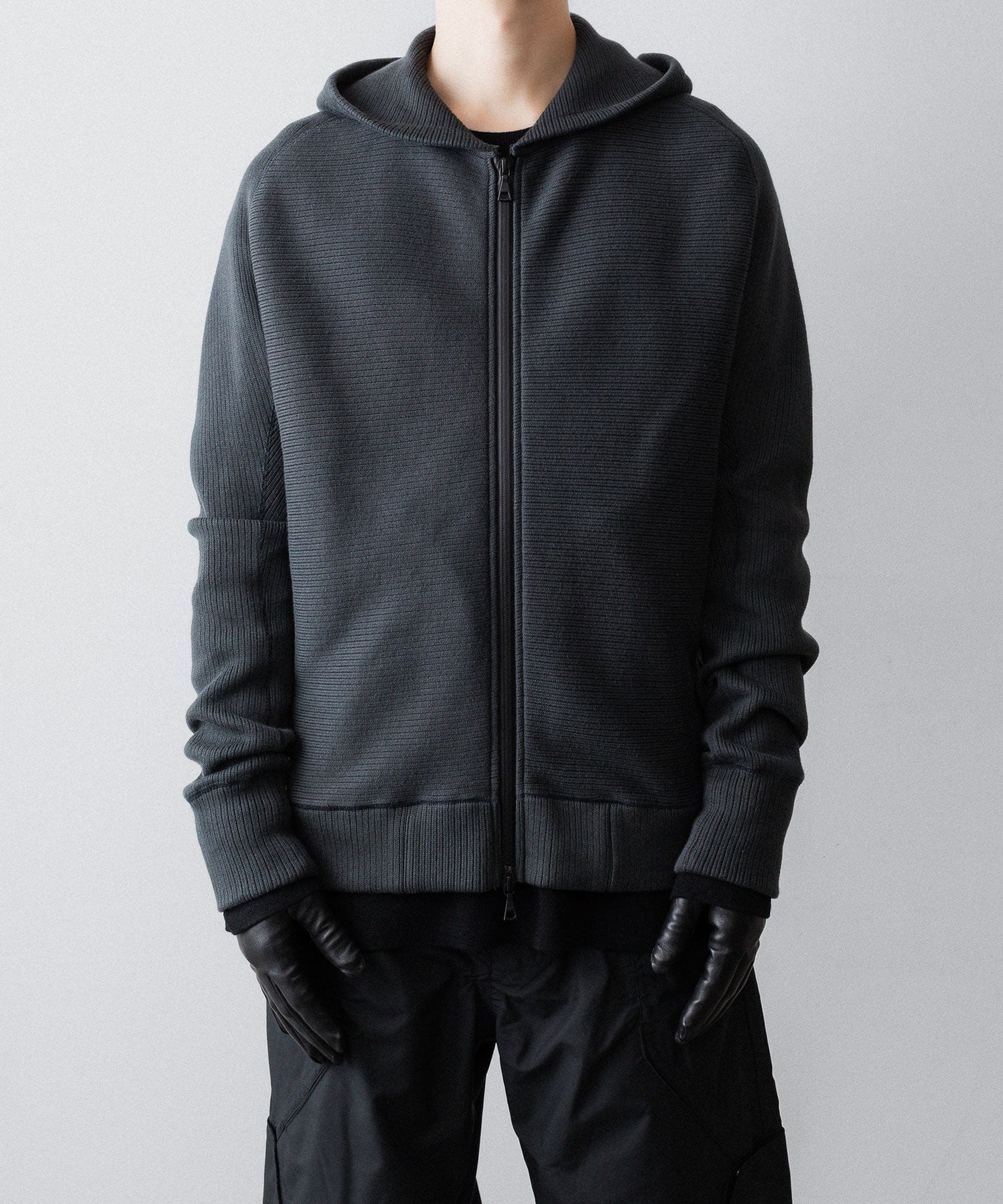 OPPOSE DUALITY / オポーズデュアリティ】ZIP UP RIB HOODIE - BLACK