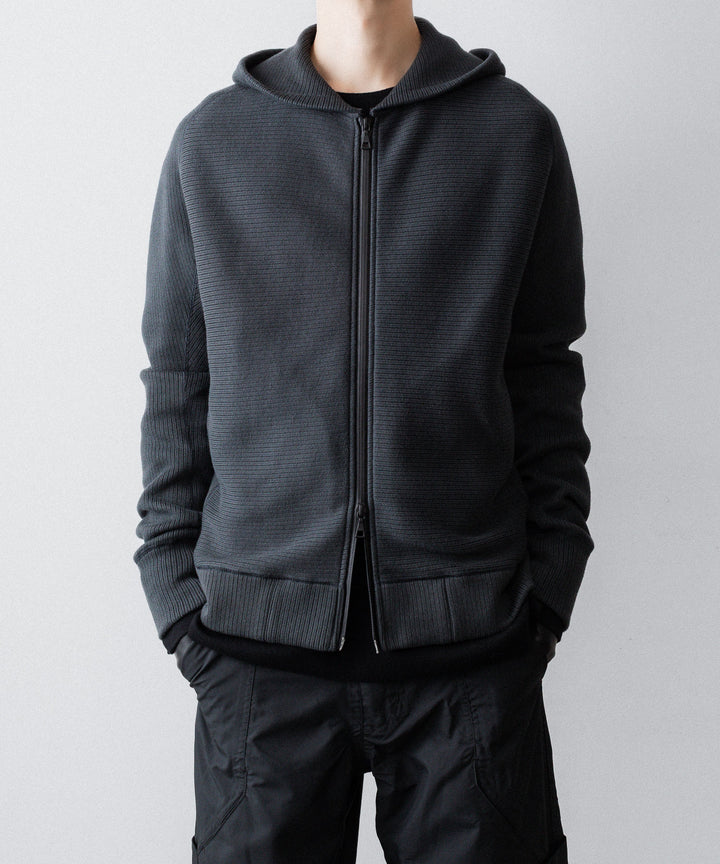 【OPPOSE DUALITY】ZIP UP RIB HOODIE - BLACK