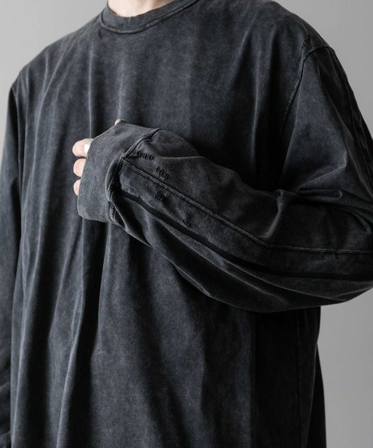 VEIN ヴェインのSUEDED CO JERSEY DISTRESSED VESSEL L/S TEE - X.BLACKの公式通販サイトsession福岡セレクトショップ