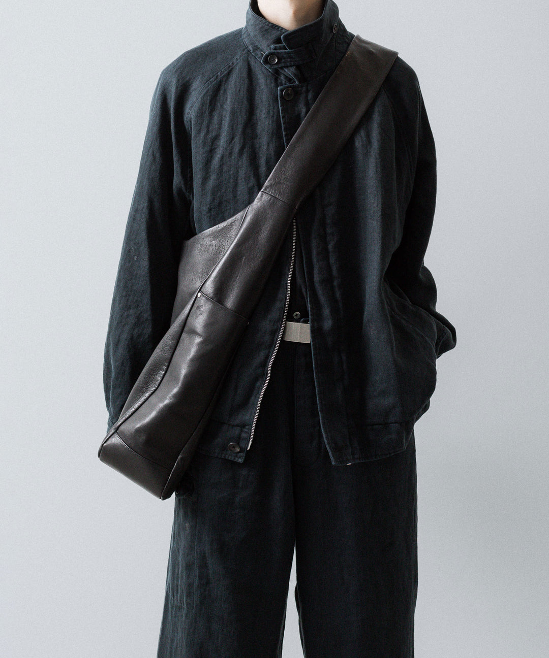【ssstein】HEAVY LINEN HERRINGBONE ZIP JACKET - BLACK